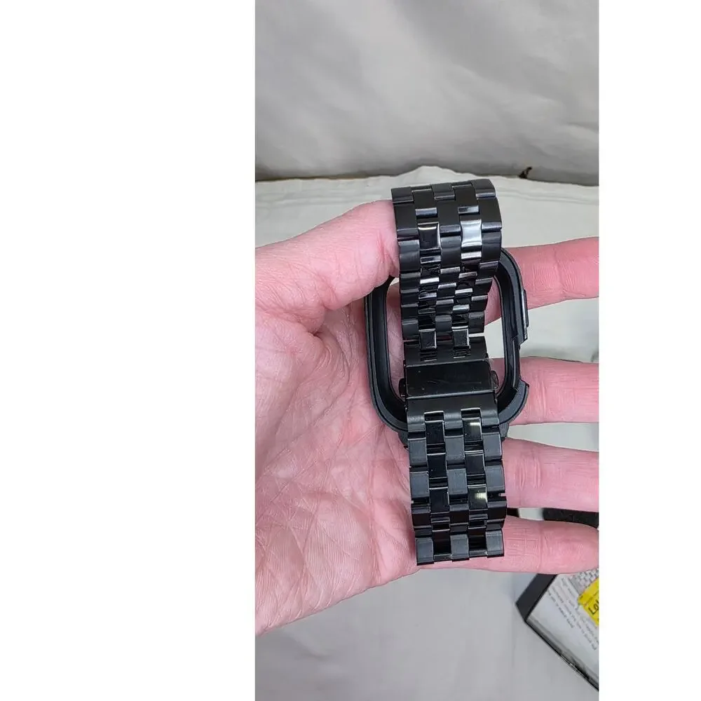 Black Stainless Steel Band Case For Apple Watch 46mm Series 11 10